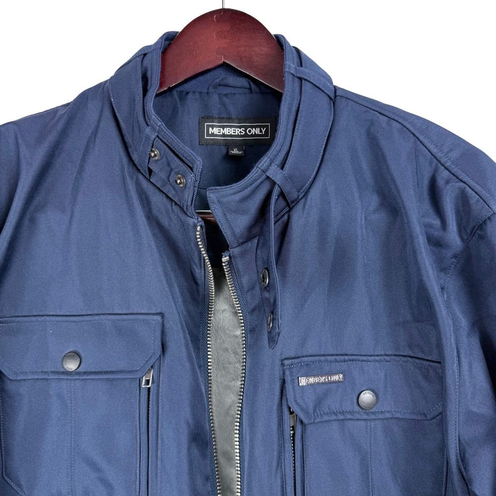 Members Only Racer Jacket Mens XL Navy Blue Fleece Lined MM090015 Cafe Racer Mod